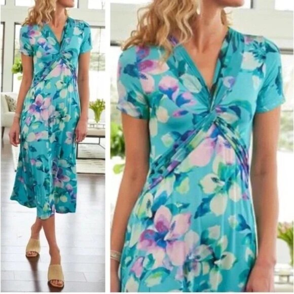 EUC Soft Surroundings Savoir Dress Heirloom Lilac Amaryllis Floral plus size 3X - Picture 1 of 9